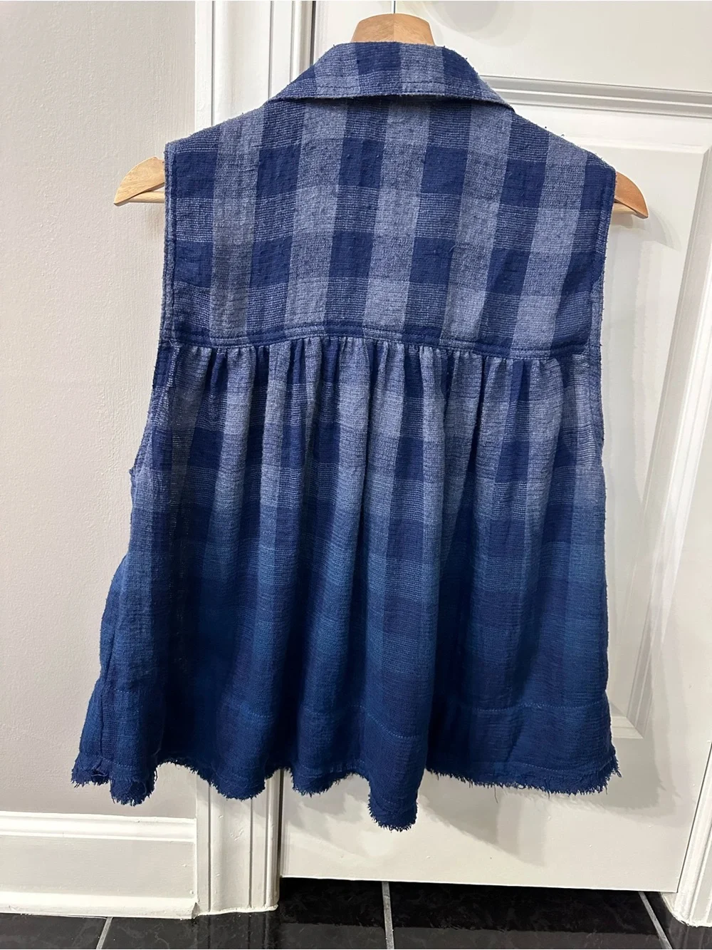 Free People Blue Plaid Sleeveless Button-Front Tank vest Size M